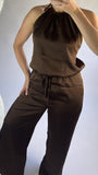 Satin two piece set brown