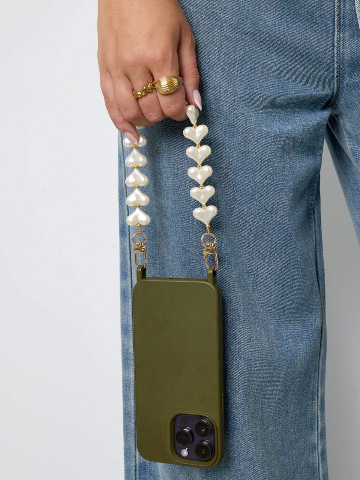 Telefoonkoord met parelhartjes