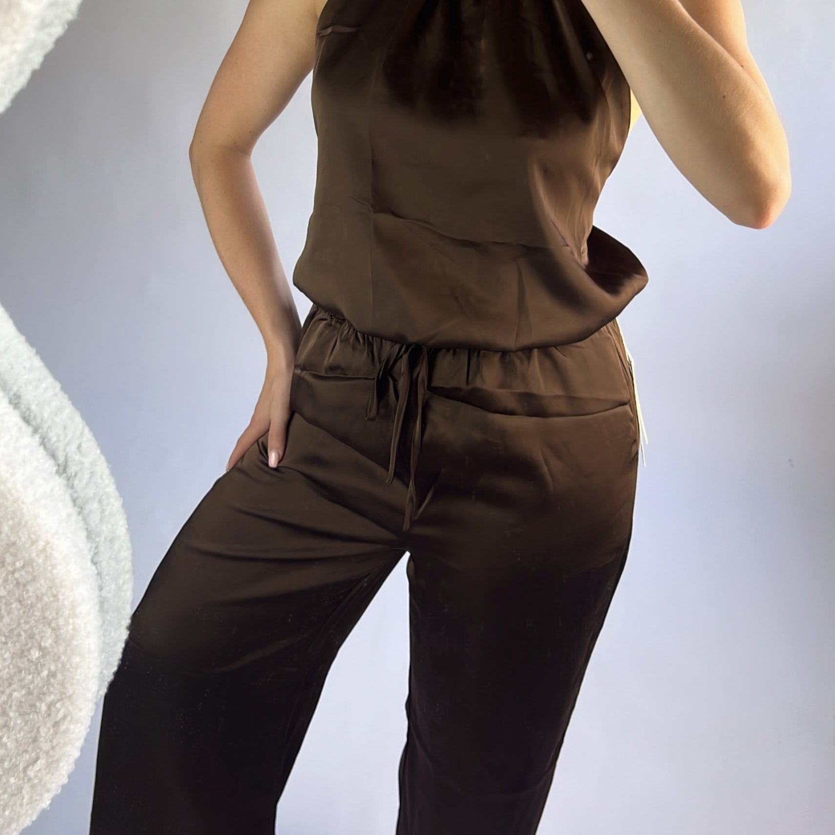 Satin two piece set brown