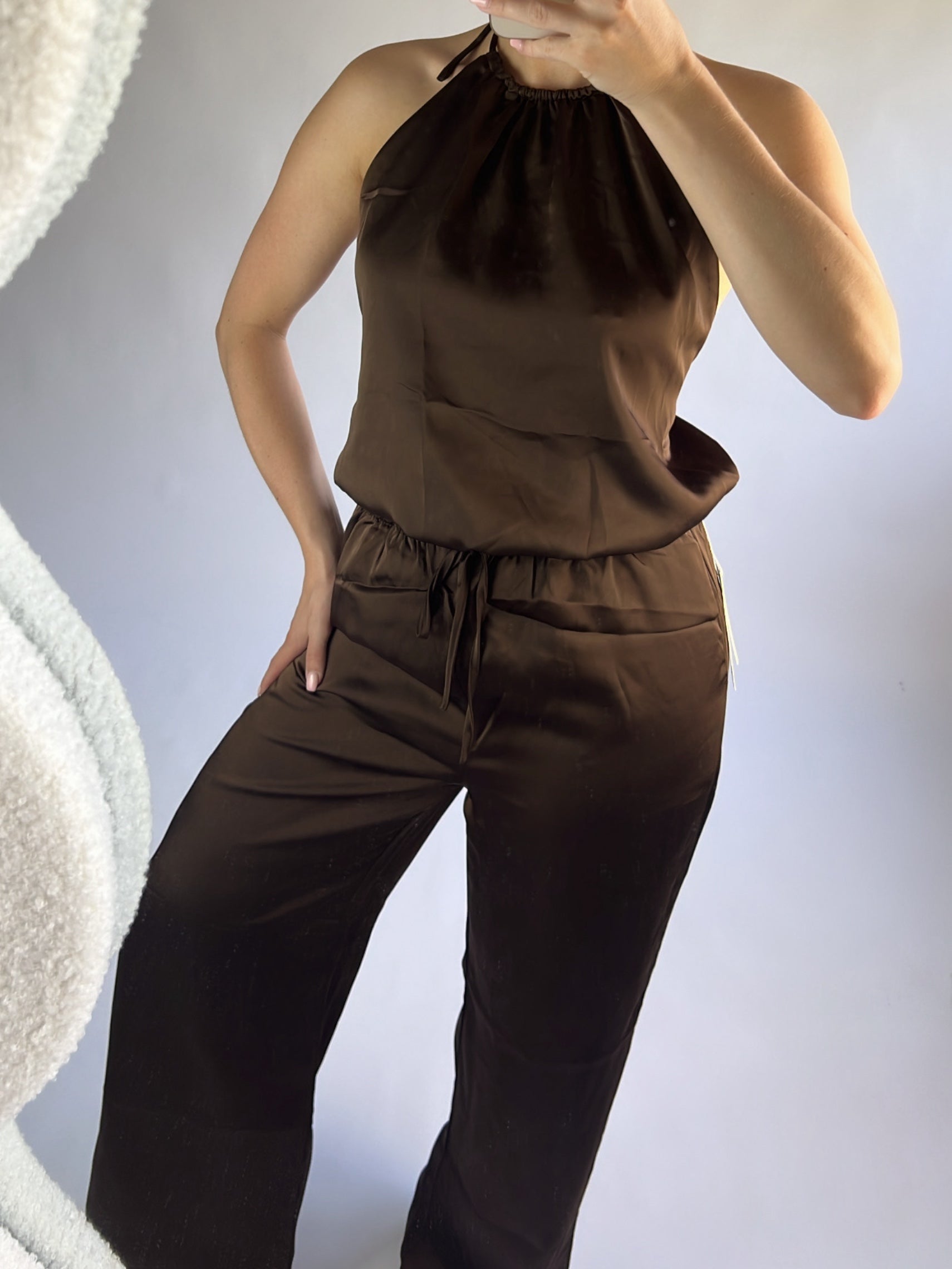 Satin two piece set brown